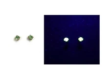 Pair Vintage Peridot Green Uranium Glass Rhinestone Gem Brass Stud Earrings V818