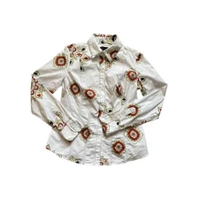 Madison Studio Floral Print Button Down Shirt Size 8 White Cotton Blend