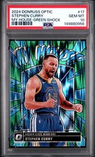 2024 PANINI DONRUSS OPTIC MY HOUSE GREEN SHOCK #17 STEPHEN CURRY 103/149 PSA 10
