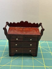 Miniature Wood Dresser with Scalloped Back & 5 Working Drawers Taiwan