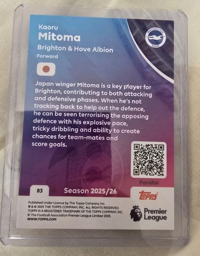 Topps Premier League 2026 KAORU MITOMA carta base parallela verde #83 BRIGHTON - Foto 2 di 2