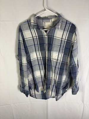 Universal Threads Shirt Men's L Blue White Flannel Long Sleeve