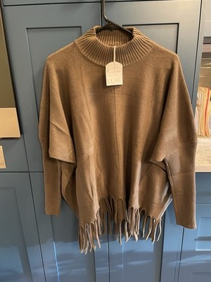 NWT Coco + Carmen Heavenly-Luxe Flows Mock Neck Fringe Sweater Womens S/M Green