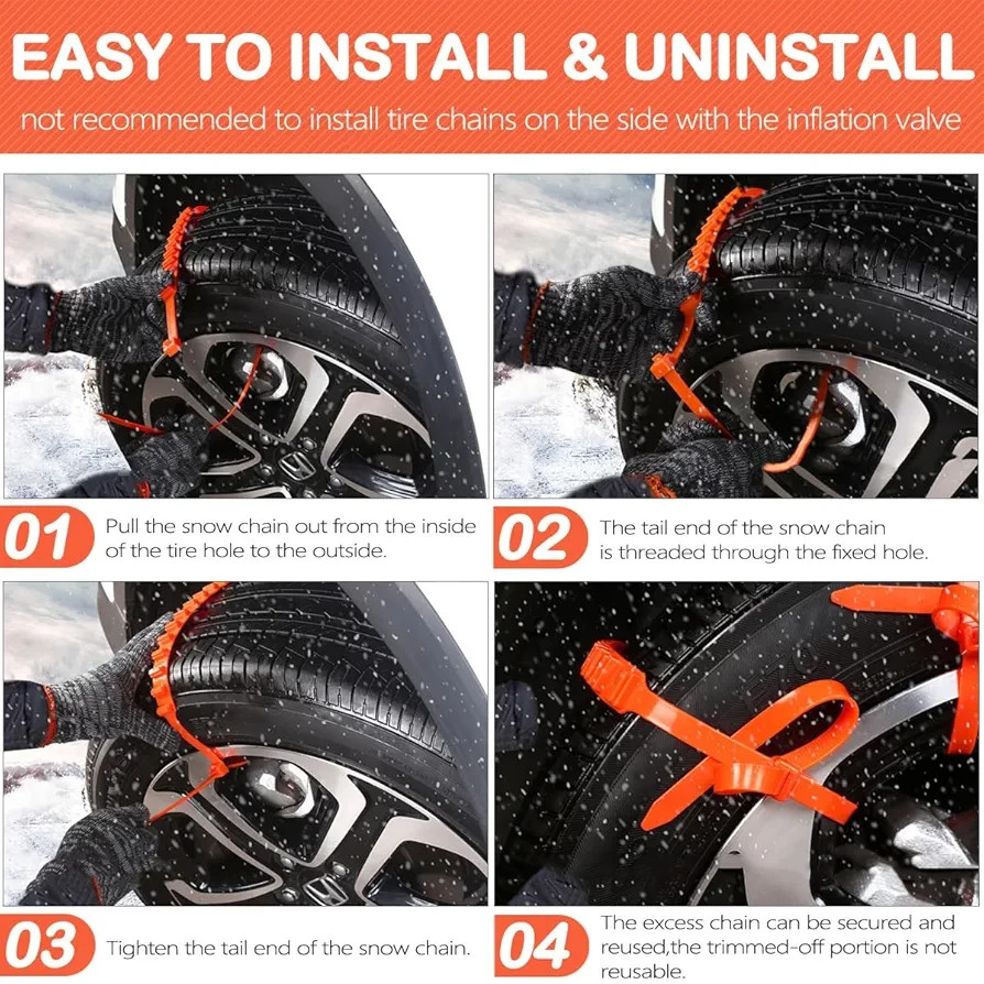 12PCS Reusable Snow Tire Chains for Car SUV Truck Emergency Anti-Slip Zip