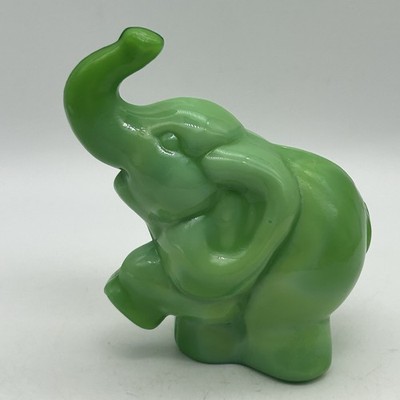 Fenton Chameleon Green Glass Stepping Elephant Figurine