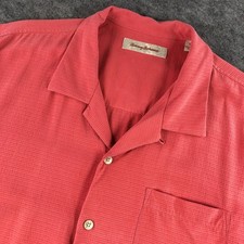 Tommy Bahama Mens XL Pink Silk Tropical Relaxed Fit Short Sleeve Button Up Shirt
