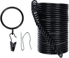 Curtain Rings and Hooks Clip,32mm Inside Diameter,Complete Set with Curtain Pol