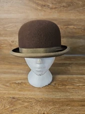 Christy's London 100% Wool Brown Bowler Hat 7-5/8 Red Lining 