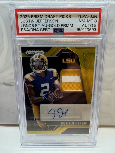 2025 Panini Prizm Draft Picks Justin Jefferson Gold Patch Auto LSU LPA-JJN PSA 9