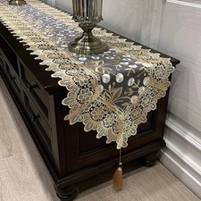 Oval Lace Table Runner Dining Runner Embroidered Tablecloth Tassel Table Flag