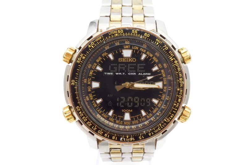 Seiko Analog Digital World Time Watch Duo-Display Quartz H023 New