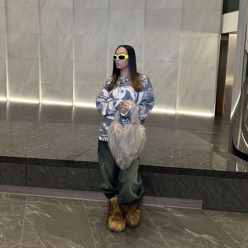 's Faux Fur Shoulder Bag Fleece Shoulder Bag Fluffy Crossbody Bag Bag Love Sh...