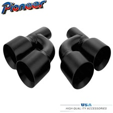 2.52-12 Offset Pair Black Quad Bevel 4 Out Exhaust Tips Dual Wall Stainless