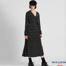 INES DE LA FRESSANGE Star Pattern Long Dress S Black Excellent Condition