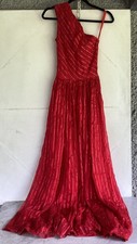 Vintage 80  s Red Chiffon One Shoulder Maxi Dress
