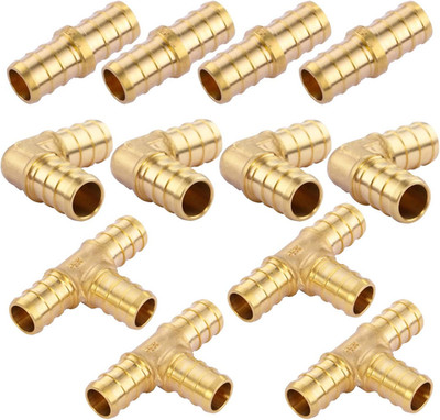 1/2 Inch T PEX Tee & 90 Degree Elbow & Straight Coupling 1/2'' (Pack of 12) Lead-