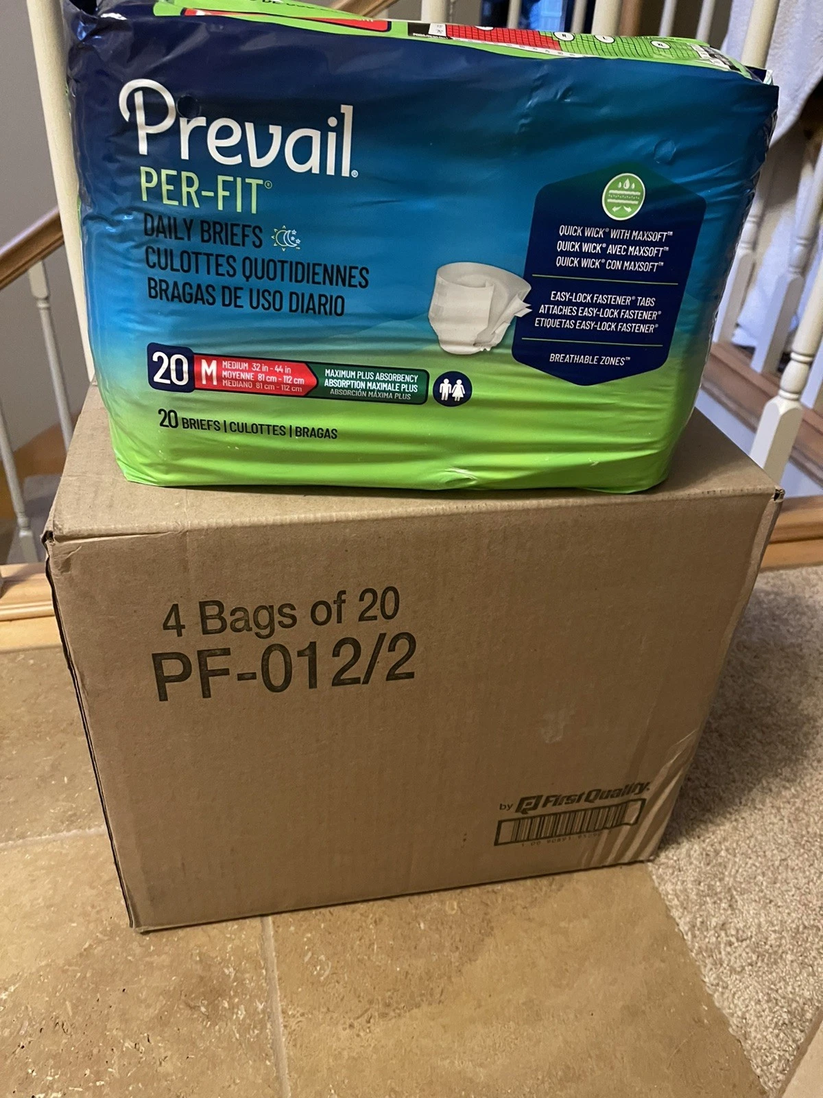 Prevail Per-Fit Adult Unisex Daily Medium Underwear/Diapers Box of 4 Bags (80ct)