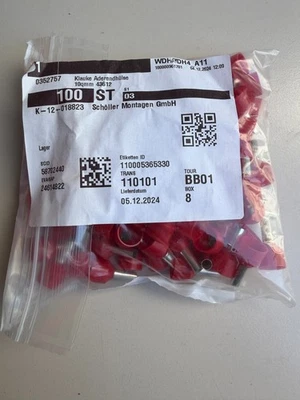 Klauke 43612 Aderendhülsen 10 mm² Rot Isoliert – 100 Stück pro Packung – Made in - Bild 1 von 4