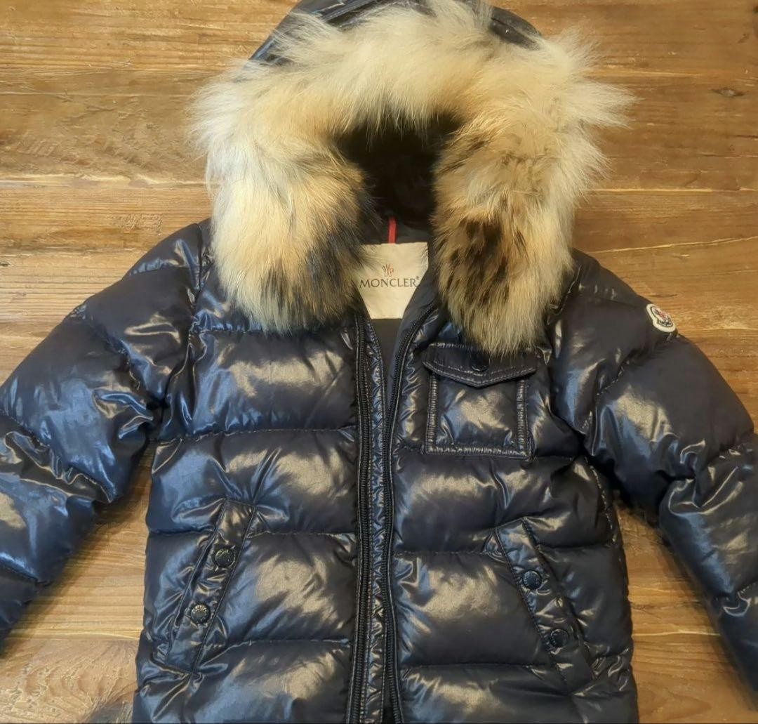 Moncler Navy Kids Down Coat With Fur Size 100cm