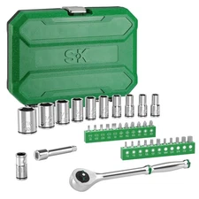 SK SuperKrome 35pc 1/4" Drive Socket Set, Quick-Release 216-P Ratchet & Toolbox