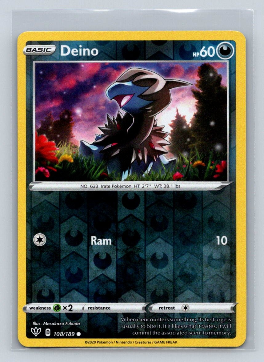 Deino #108/189 SWSH03: Darkness Ablaze Reverse Holo Common - Pokemon Card D5