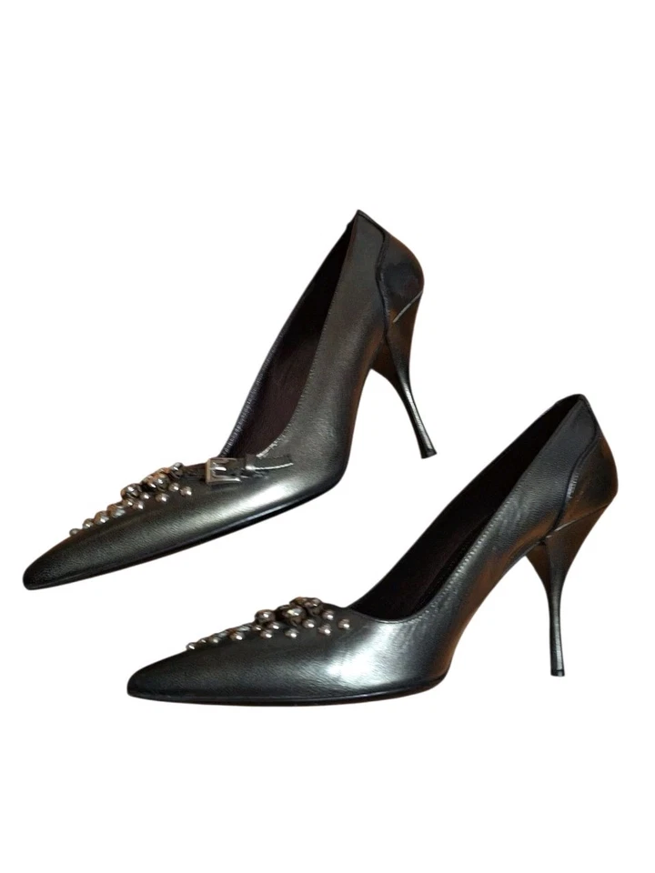 Bombas Prada Milano Dos Tonos Metálicas Hebilla Adornadas 36 o 6 Dinero Antiguo Foto 3 de 4