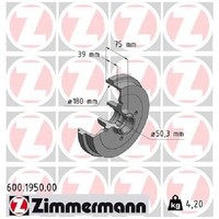 2X Bremstrommel FüR Seat Ibiza 6K 1.6 1.8 1.9 2.0 93 Bis 02 Zimmermann Neu HB