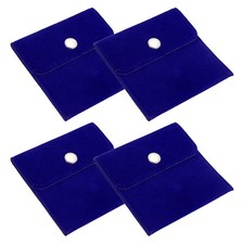 4Pcs 4x4 Inch Jewelry Pouches Velvet with Snap Button for Rings Blue