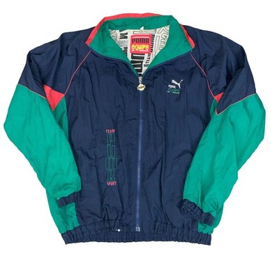 VTG 90s Puma Equipe Blue Green Red Colour Block Lined Windbreaker 2XL