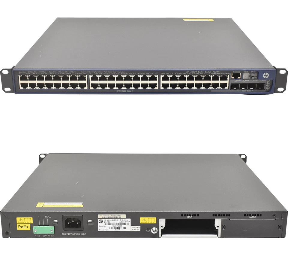 HP A5120-48G-PoE+ EI JG237A 48-Port PoE RJ-45 GE Switch 4x SFP +Rack Ears