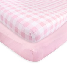 Unisex Baby and Toddler Organic Cotton Crib Sheet, Plaid Solid Light Pink, On...