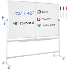 Whiteboard Mobile 72 W x 48 H Double Sided Rolling White Magnetic Adjustable