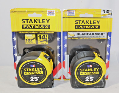 Two (2) Stanley FATMAX 25ft Tapea Measure 33-725 10X Blade Life 14ft Reach USA