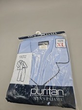Mens Puritan Broadcloth Pajamas Sz XL Button Down Top Elastic Waist Blue