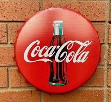 COCA COLA DRINK METAL BOTTLE TOP WALL SIGN 30cm VINTAGE RETRO MAN CAVE