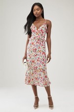 ASTR Wildflower Dress Small Pink Red Floral Women's Summer Casual