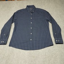 Charles Tyrwhitt Men's Casual Button-Down Shirt Blue Black Large Cotton Slim Fit