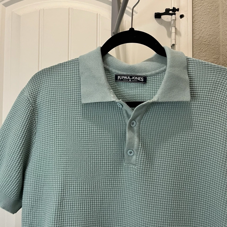 PJ Paul Jones Suéter Polo Manga Corta Camisa Para Hombre Talla M Azul Teal Tejido Waffle Foto 2 de 4