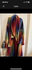 Hand Knit 100% Raw Wool Natural Dyes Rainbow Asymmetrical Multiwear Shawl Jacket