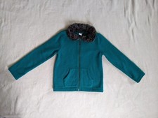 Gymboree Girls Green Snowflake Fun Fleece Fur-Collar Cardigan Jacket Size 5/6