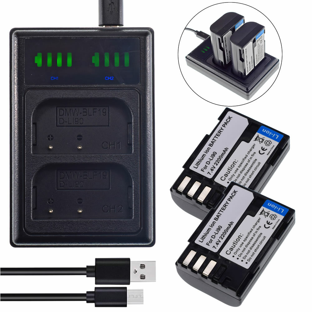 2X Battery + USB Charger for Pentax D-Li90 D-BC90 Pentax K-3