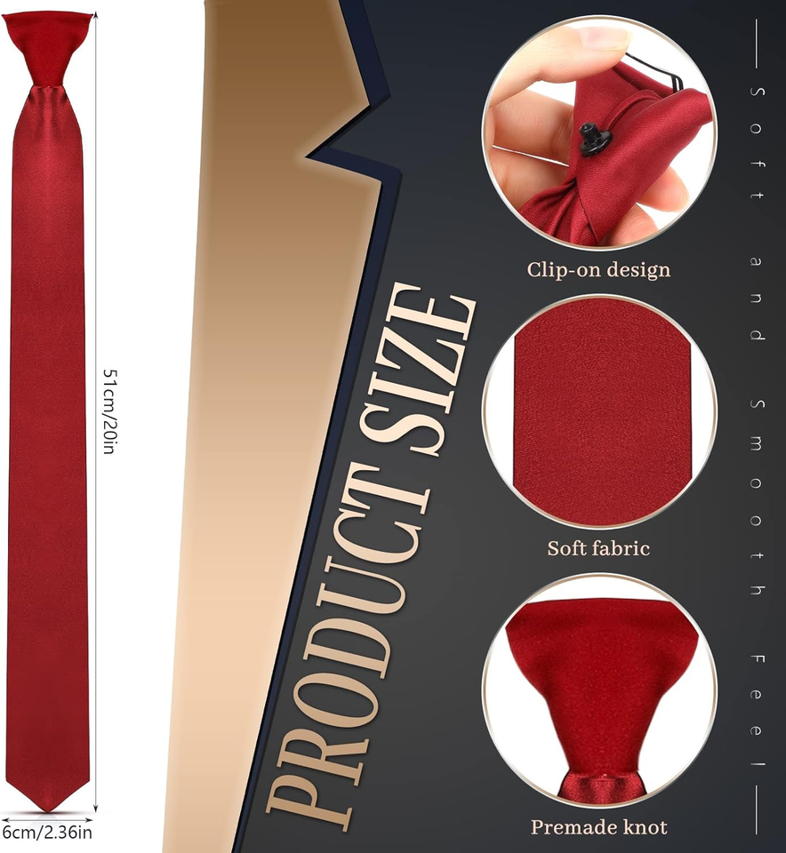 6 Pieces Men'S Clip on Ties Solid Color Clip on Ties Adjustable Men'S