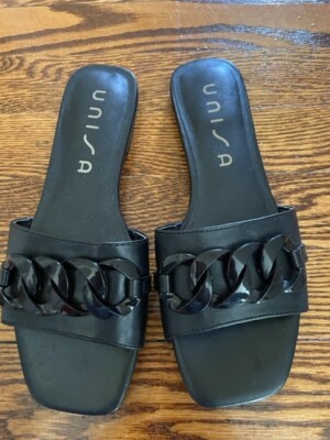 UNISA Women's BLACK FLAT CHAIN Slide Sandals SHOES size