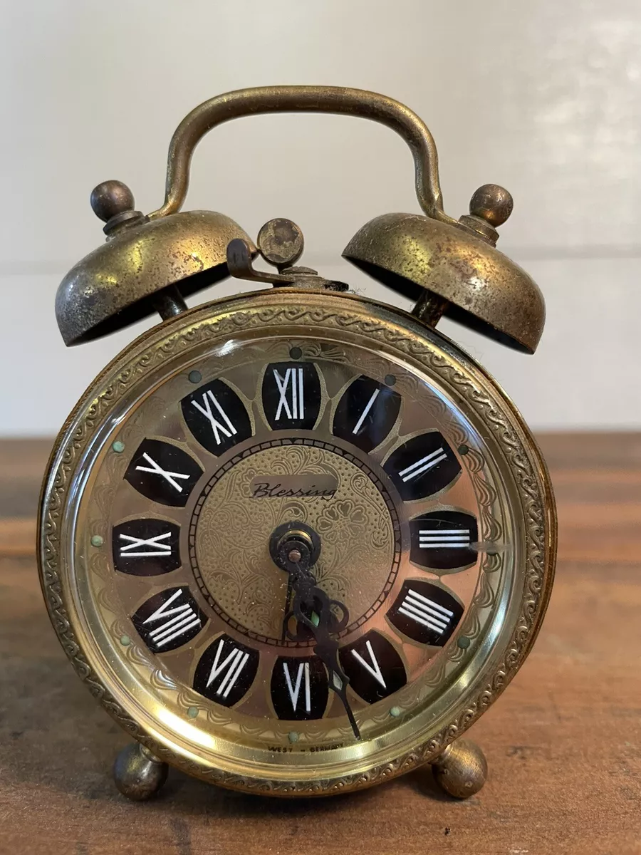 Antique Blessing Mechanical Mini Travel Alarm Clock Brass Filigree West  Germany