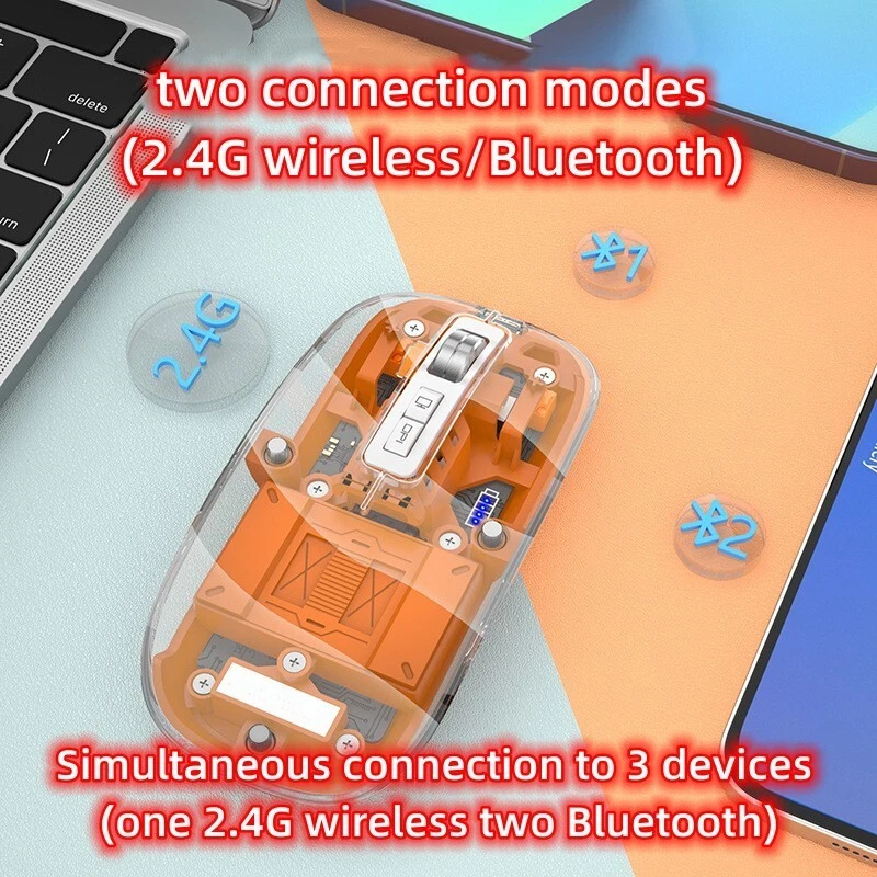Transparent Gaming Mouse 2.4G Bluetooth-compatible Wireless Mouse with RGB Light Foto 3 de 4
