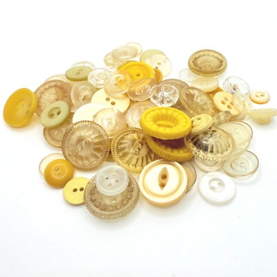 Vintage and Modern Mixture Buttons Clear to Yellow Tones Approximately 75 Lot #6
