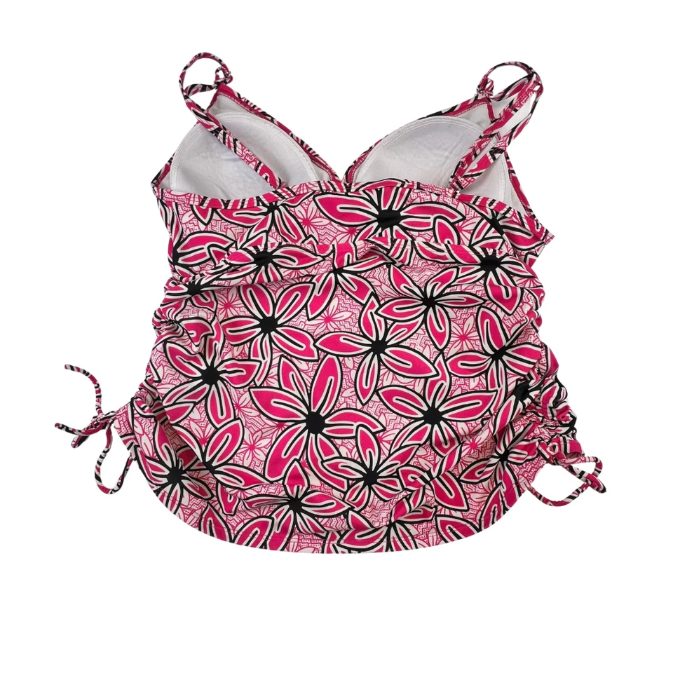 Sonoma Tankini Top 16 Rosa Floral Estampado Hibisco Acanalado Ajustable Traje de Baño Foto 2 de 4
