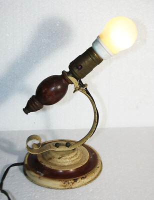 OLD Vintage Art Deco Metal Wood Table Lamp Swing tilt Neck Rustic Wall