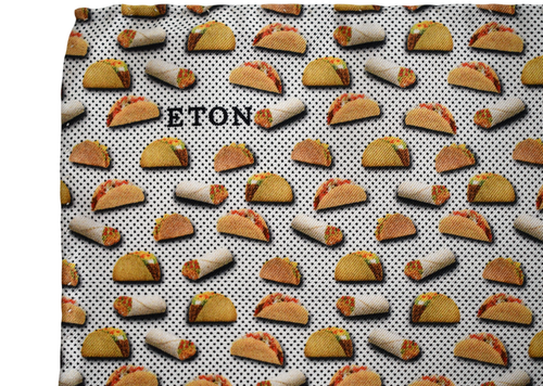 🆕️NEW ETON TACO & BURRITO Print 100% SILK Pocket Square Handkerchief ITALY - Picture 5 of 6