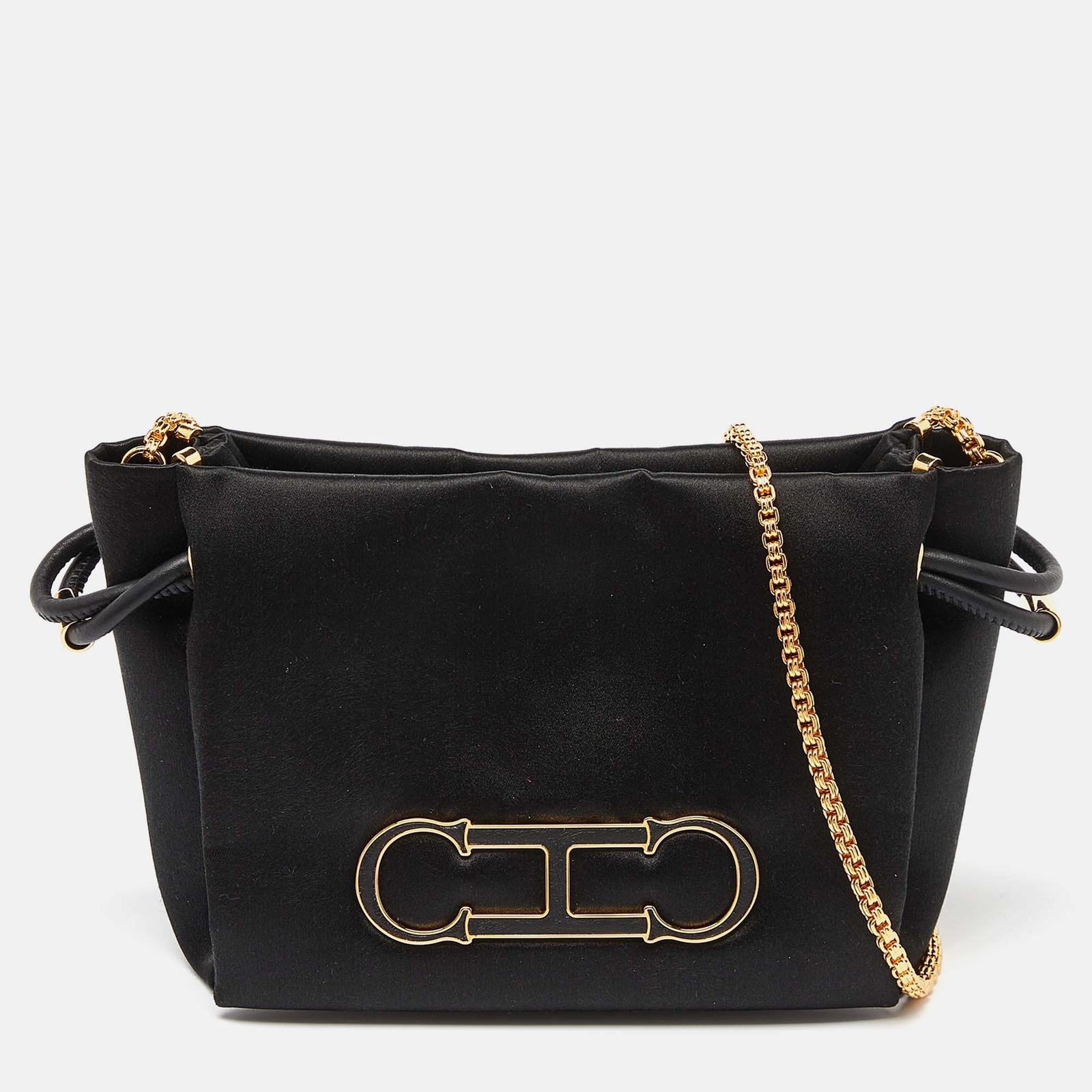 Ch Racket Bag Ch Carolina Herrera Black Satin And Leather Chain Bag - Gem